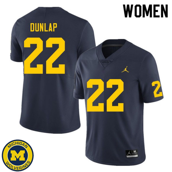 Womens Michigan Wolverines #22 Tavierre Dunlap Navy Fashion Football Jersey